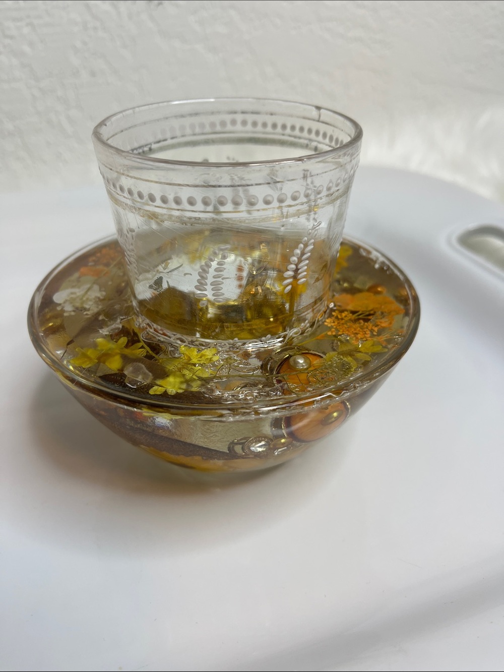 Handmade Amber Floral Candle Holder